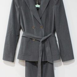 Calvin Klein Women's Gray 2 Piece Business Skirt Suit Size 8 w/ Belt Stretch Fit