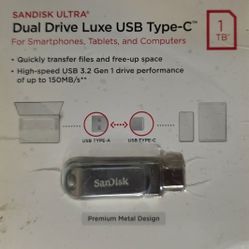 SanDisk - Ultra Dual Drive Luxe 1TB USB 3.1, USB Type-C Flash Drive - Silver
