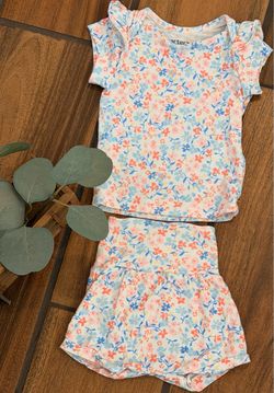 Carter’s White Floral Set With Coral & Blue Flowers