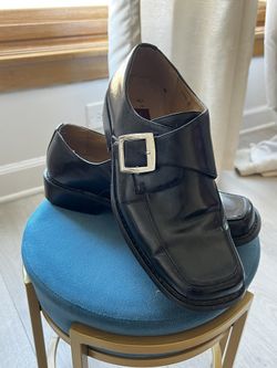 Jonai Black Dress Shoes – Size 8.5 Men’s – Square Toe with Buckle