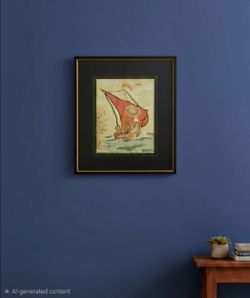 Antique Crewel Needlepoint of Old Sailing Boat 13"×15"