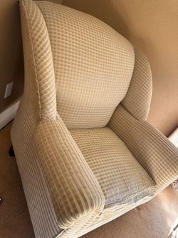 Comfortable Big Chair Gold Check Velour