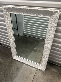 Large White Ornate Framed Wall Mirror