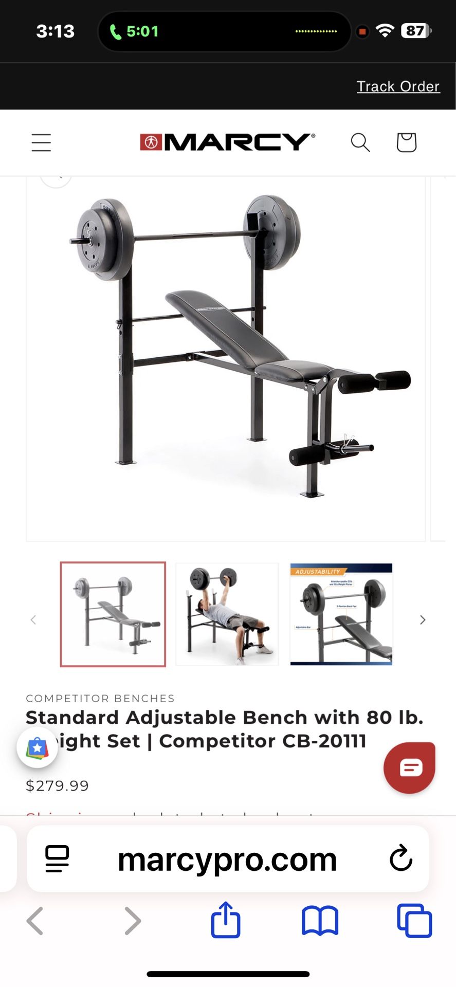 Standard Adjustable Bench with 185 lb. Weight Set