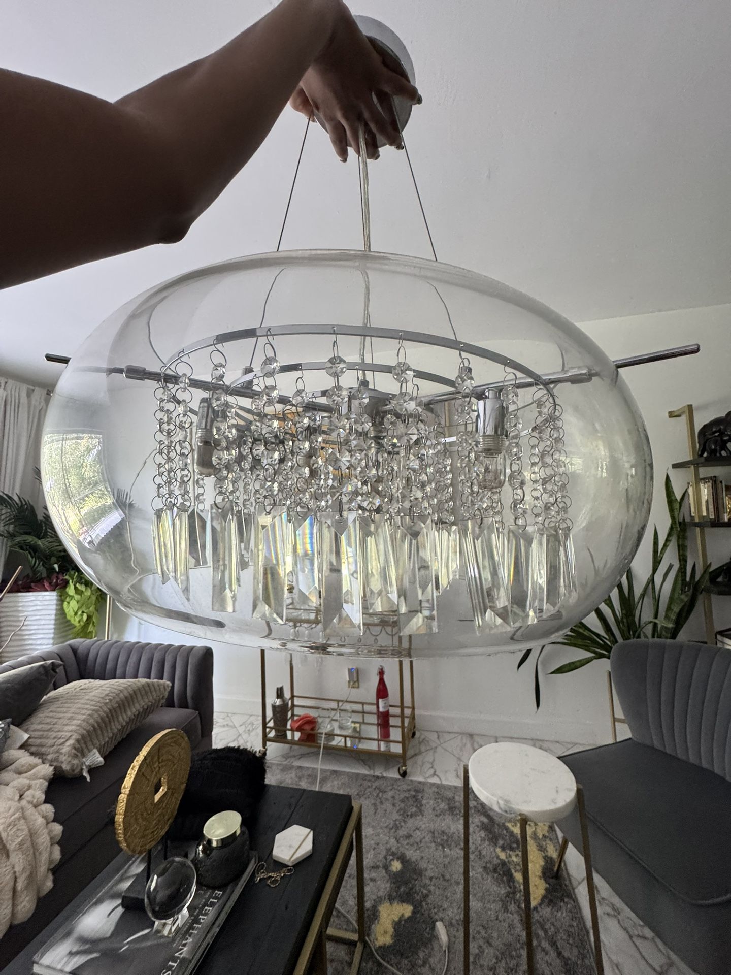 ✨ Modern Crystal Chandelier with Glass Globe Shade ✨