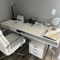 White Office Desk With Leather Chair