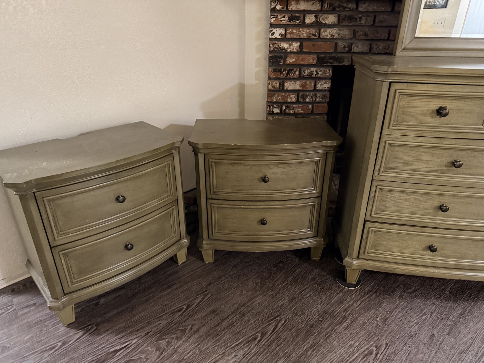 Dresser With Mirror And Matching Two Nightstands