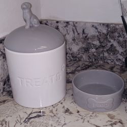 Dog Treat Jar And Dog Dish 
