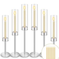 Yungyan 6 Sets Clear Glass Hurricane Candlestick Holder Tall Taper