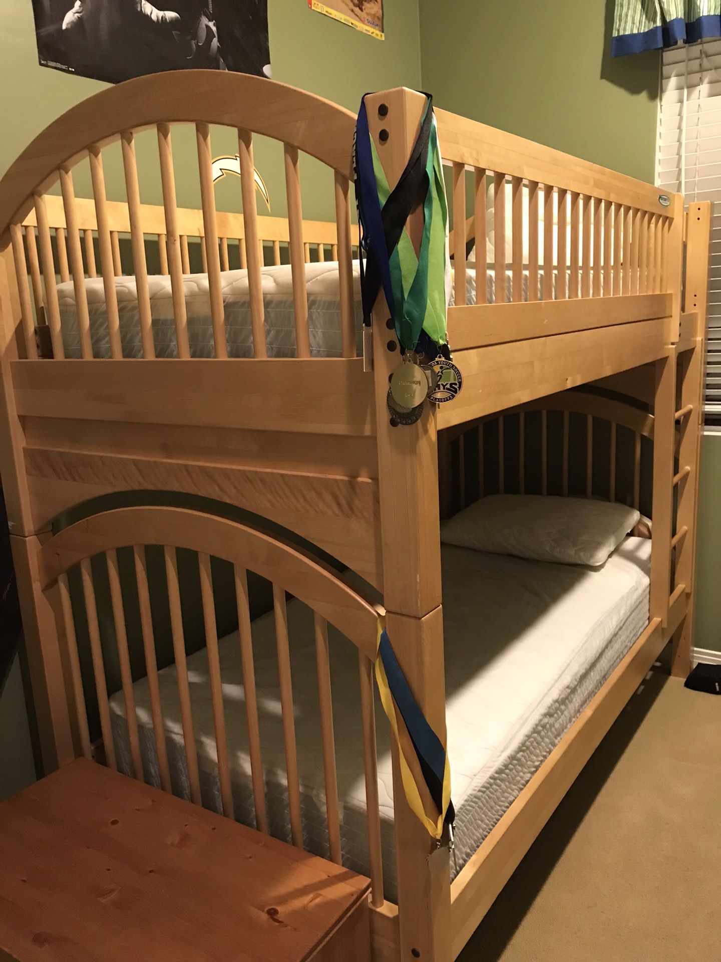 Bunk beds, light maple wood