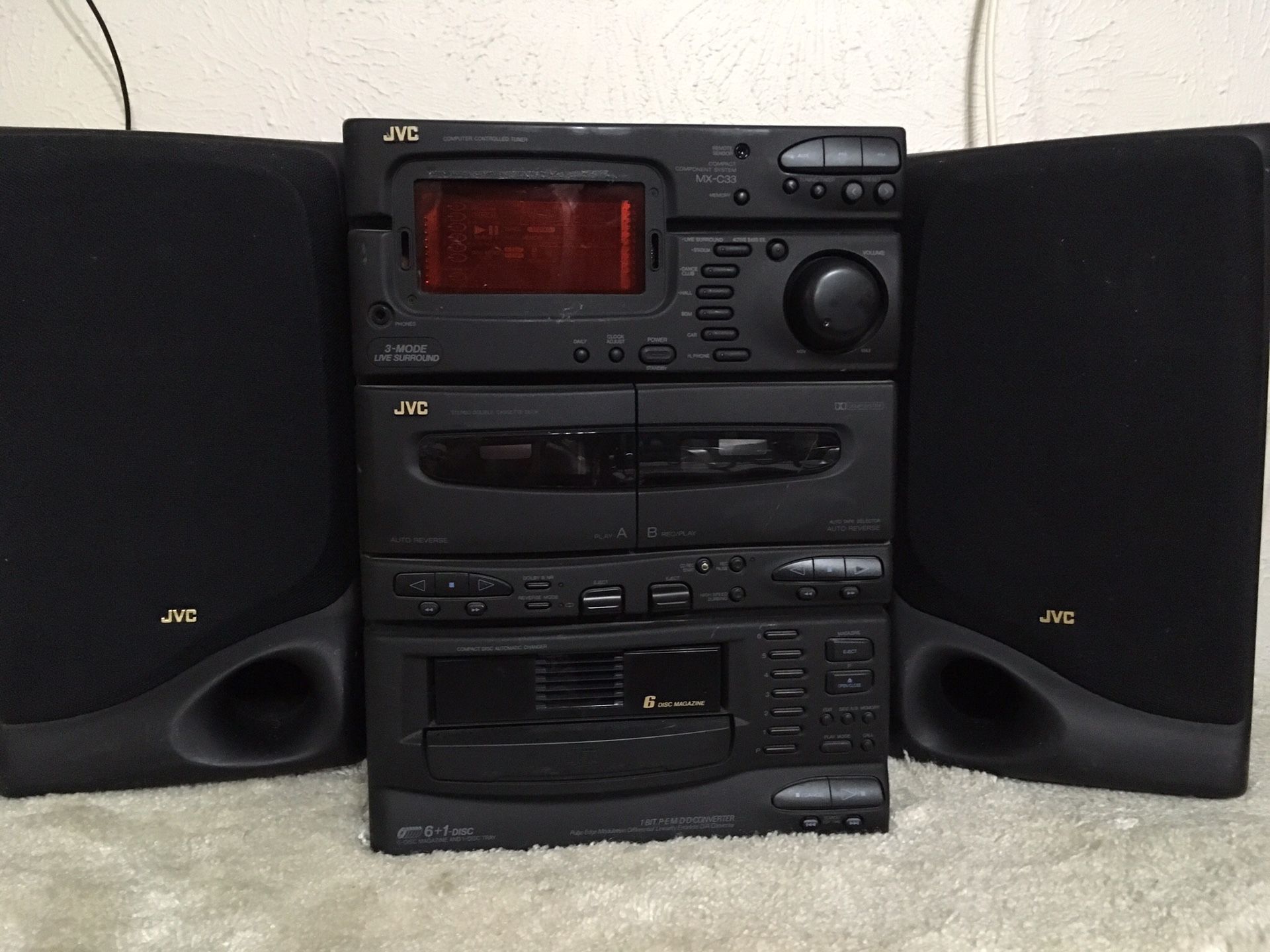 JVC MX-C33 6 + 1, 3 Way Speaker Stereo System w Remote Control