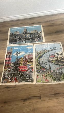 Vintage London Souvenir Linen Tea Towels Set of 3