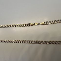 10k gold Cuban chain 2 tone necklace diamond cut 24 inches