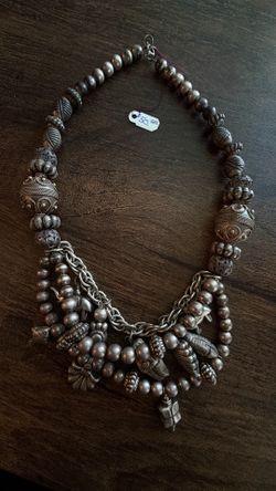 Vintage Silver-Toned Multi-Strand Statement Necklace with Charms