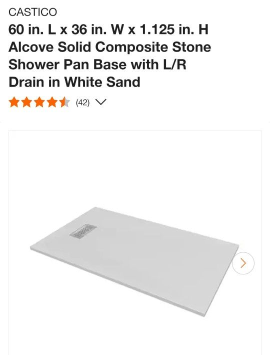 CASTICO
60 in. L x 36 in. W x 1.125 in. H Alcove Solid Composite Stone Shower Pan Base with L/R Drain in White