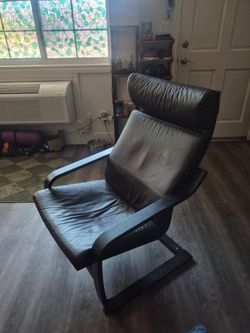 IKEA POÄNG Leather Armchair Dark Brown