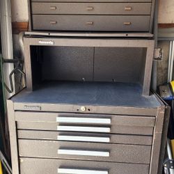 Kennedy three piece tool box with hardware tools and measuring equipment 