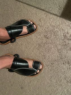 Black Leather Sandals with Tan Sole