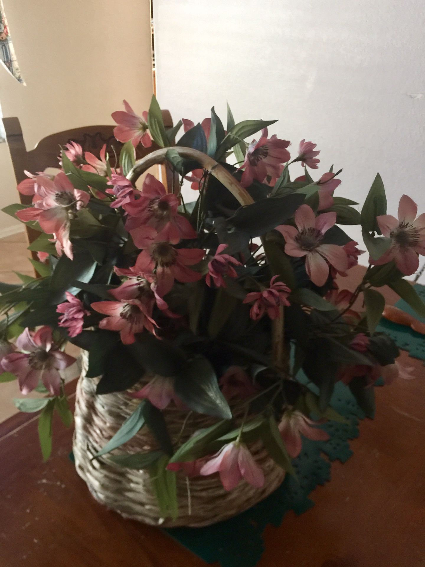Plastic flowers in a basket