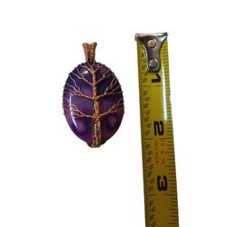 Tree Of Life Purple Flash Copper Wrapped Handmade Pendant 