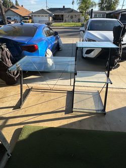 Free Glass Top Computer Desk with Side Shelf