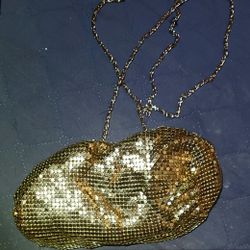 Metal Mesh Evening Bag, Whiting & Davis Gold Tone Clutch with Chain Strap