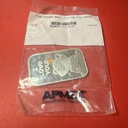I Love You 1 oz Rare Silver Bar & Very Small 1 Gram Silver Heart