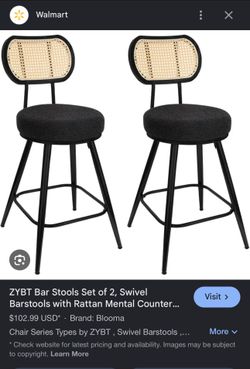 NEW: Set of 4 ZYBT Swivel Bar Stools with Rattan Back