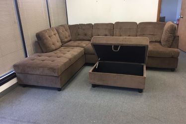 COSTCO Brown chenille sectional couch and ottoman