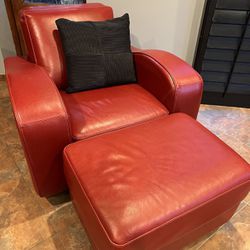 Natuzzi Real Leather Firm Chair and Ottoman
