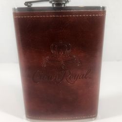 CROWN ROYAL LIMITED EDITION STAINLESS STEEL LEATHERBOUND 8oz HIP FLASK
