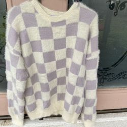 Purple/white Checkered SUPER FUZZY AND SOFT Sweater