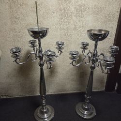 44'' Stainless Steel Candelabra For Four Candles Candelabra And Flower Stand Set Of Two 