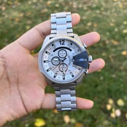 Diesel Mens Mega Chief Chronograph Silver-Tone Stainless Steel Watch