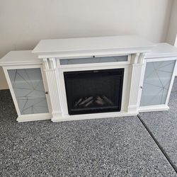 Real Flame Electric Fireplace TV Stand Entertainment Center - White
