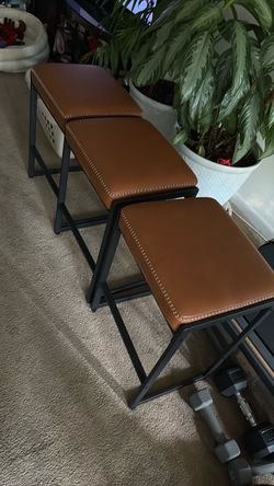 Counter Height Bar Stools, Synthetic Leather with Stitching (Set of 3
