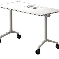 Folding Conference Table, Meeting Seminar Table with Caster, Conference Room Table, Folding Conference Room Tables with Flip-Top Design, for Offices, 