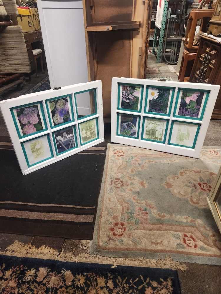 Two (2) Antique Wooden Windows/Decorations