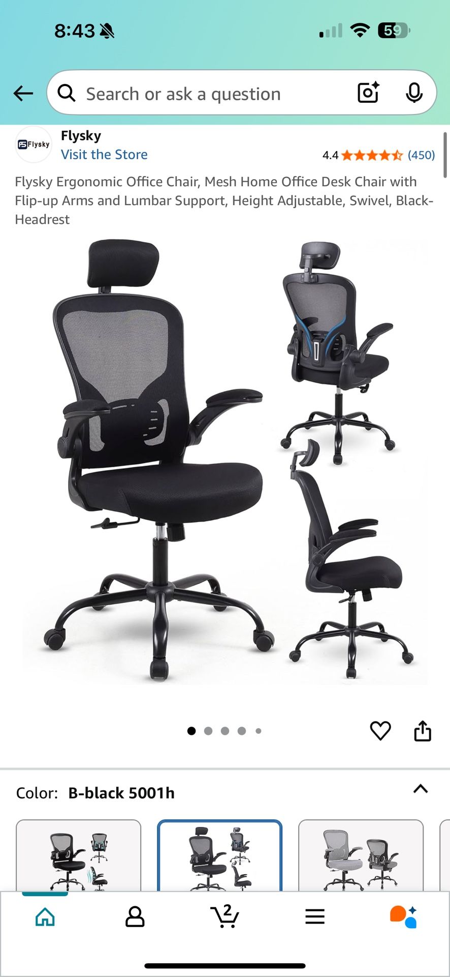Brand New Black Mesh Tall Back Ergonomic Office Chair w/Flip Up Padded Armrests & Adjustable Headrest