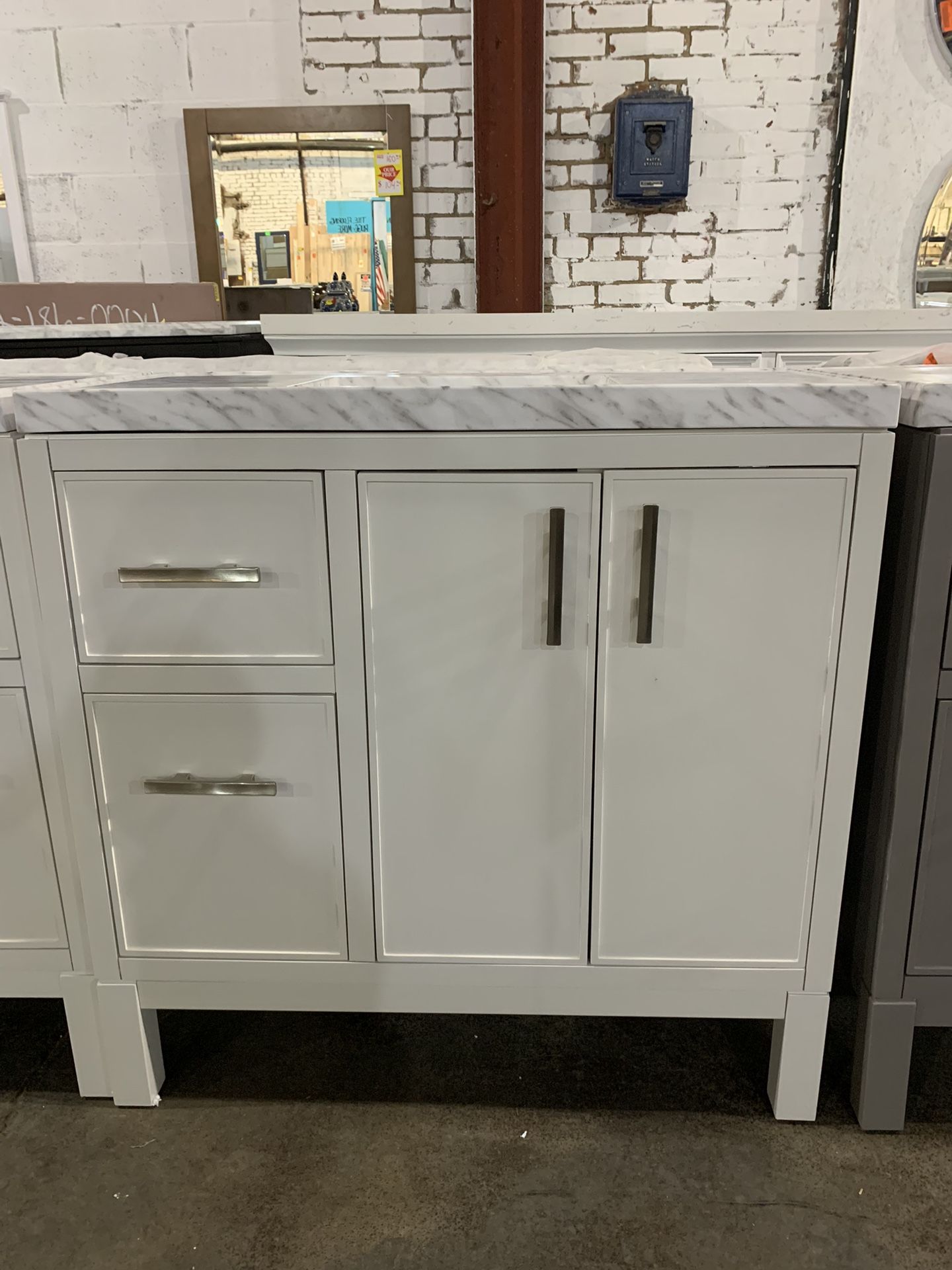 36 Inch Solid Wood White Vanity With Engineered Stone Composite Top *NEW*
