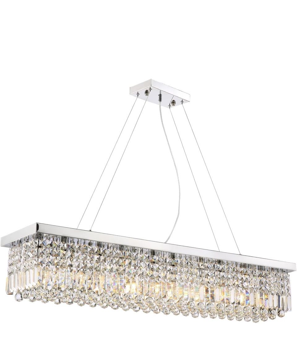 Modern Rectangular Crystal Chandelier, 31" Rectangle Raindrop Hanging Ceiling Pendant Light Fixture Adjustable Height for Kitchen Island Dining Room, 
