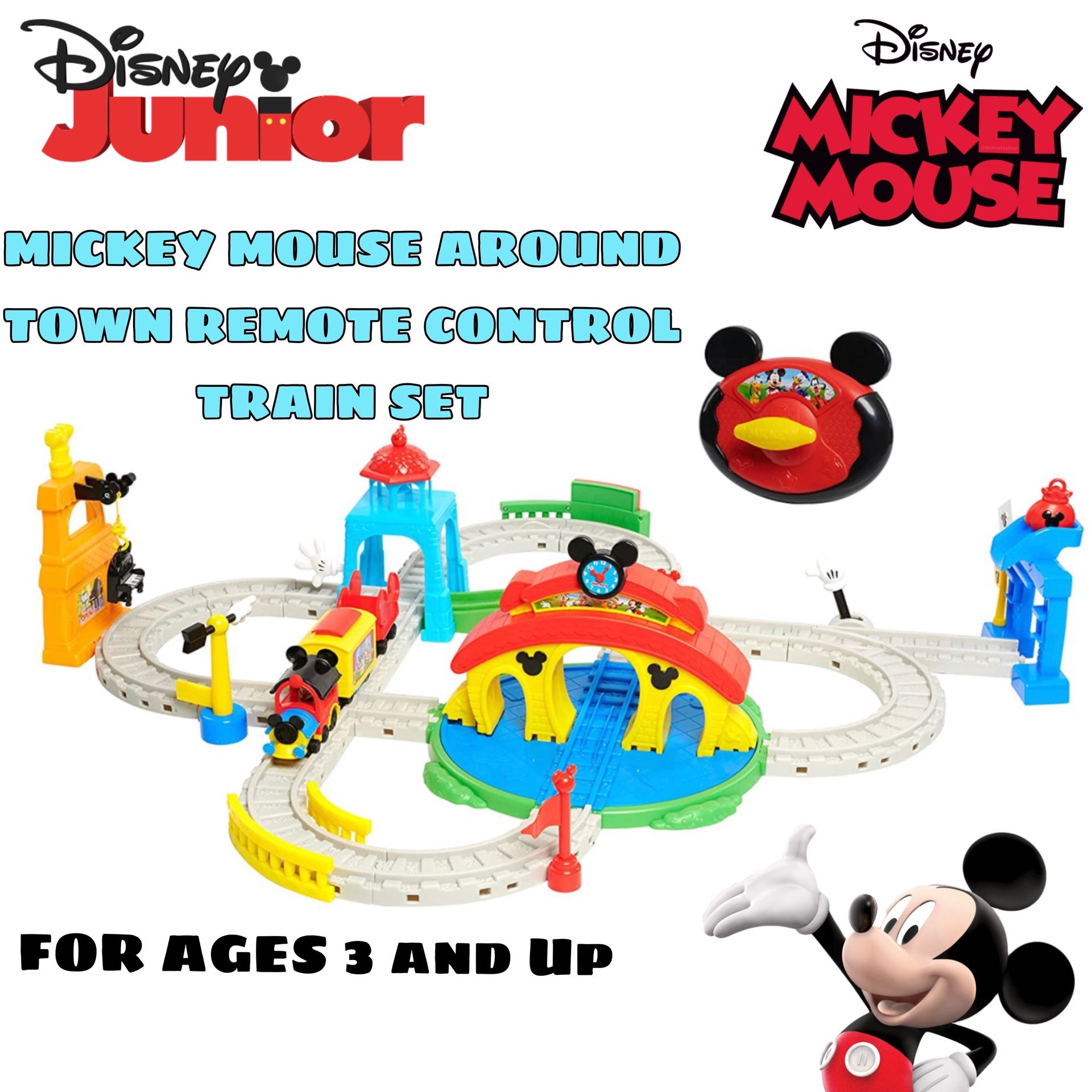 (NEW) Disney Junior Mickey Mouse Around Town Track Set, 40-pc Remote Control Toy Train, Kids Toys for Ages 3 & Up Perfect Gift for any Disney Kid