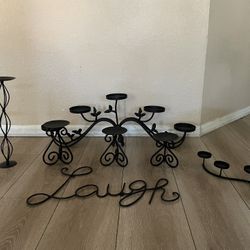Iron Candle Holders And Laugh Sign