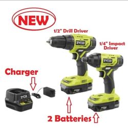 Ryobi 18V ONE+Cordless 1/2" Drill Driver Power tools + 1/4" Impact driver +(2) Batteries + Charger

Ryobi 18V ONE+Cordless 1/2" Drill Driver Power 