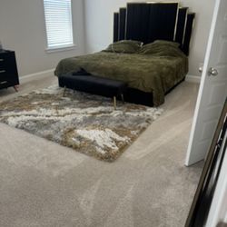 Bed Frame, Mattress, Rug, And Bed Chaise 