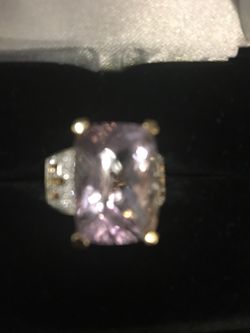14Kt gold 9 carats Pink Amethyst and .25 ctw Diamond Accent ring size