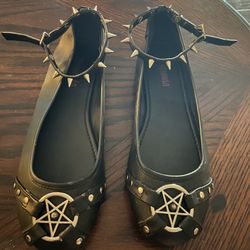 Demonia Studded Ballerina Flats. Women 9