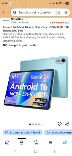 Nesusthin Android 16 Tablet 10.1 Inch Blue