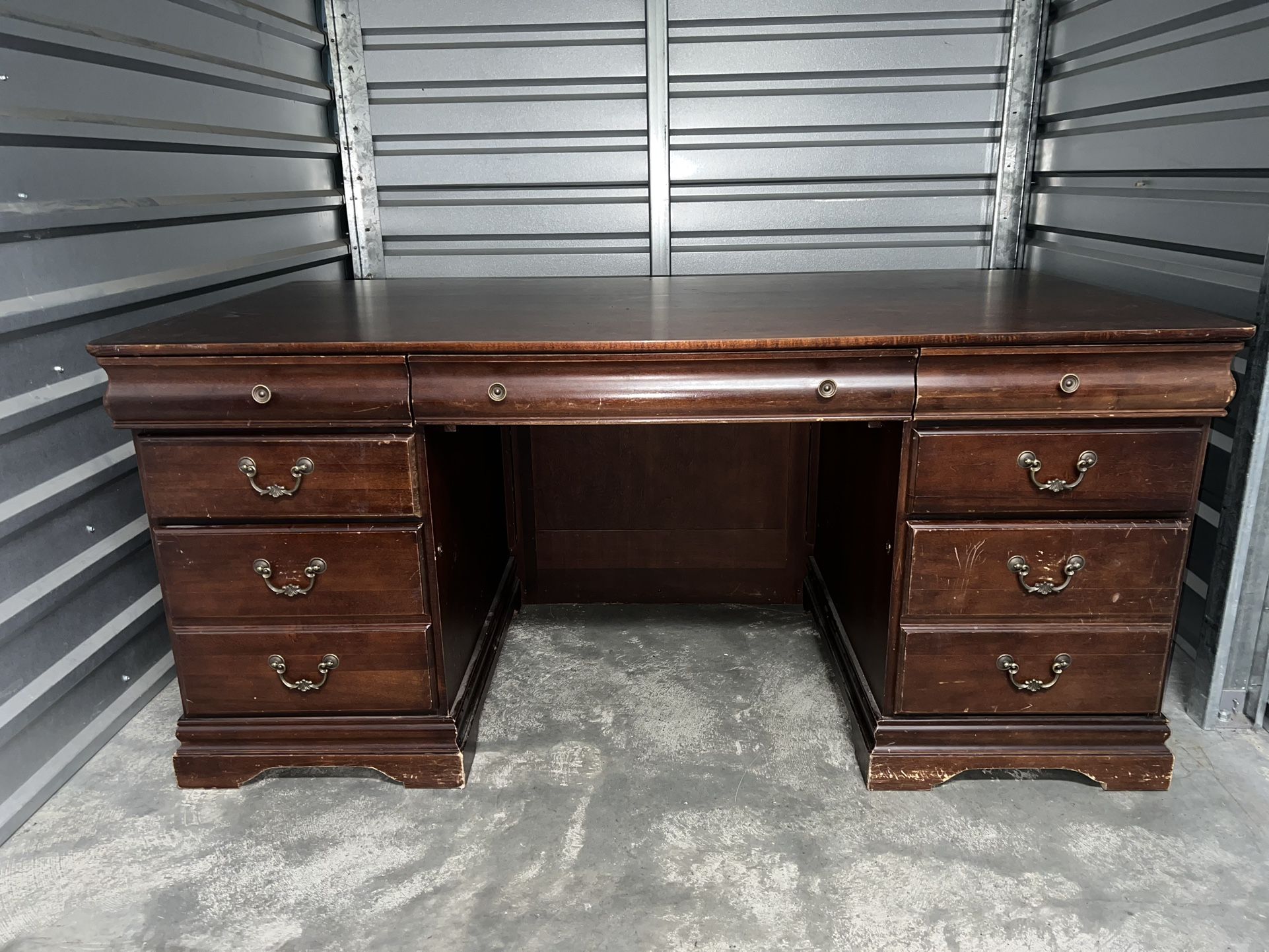 Executive Double-Pedestal Wood Desk – Large, Locking Drawers, Traditional Style