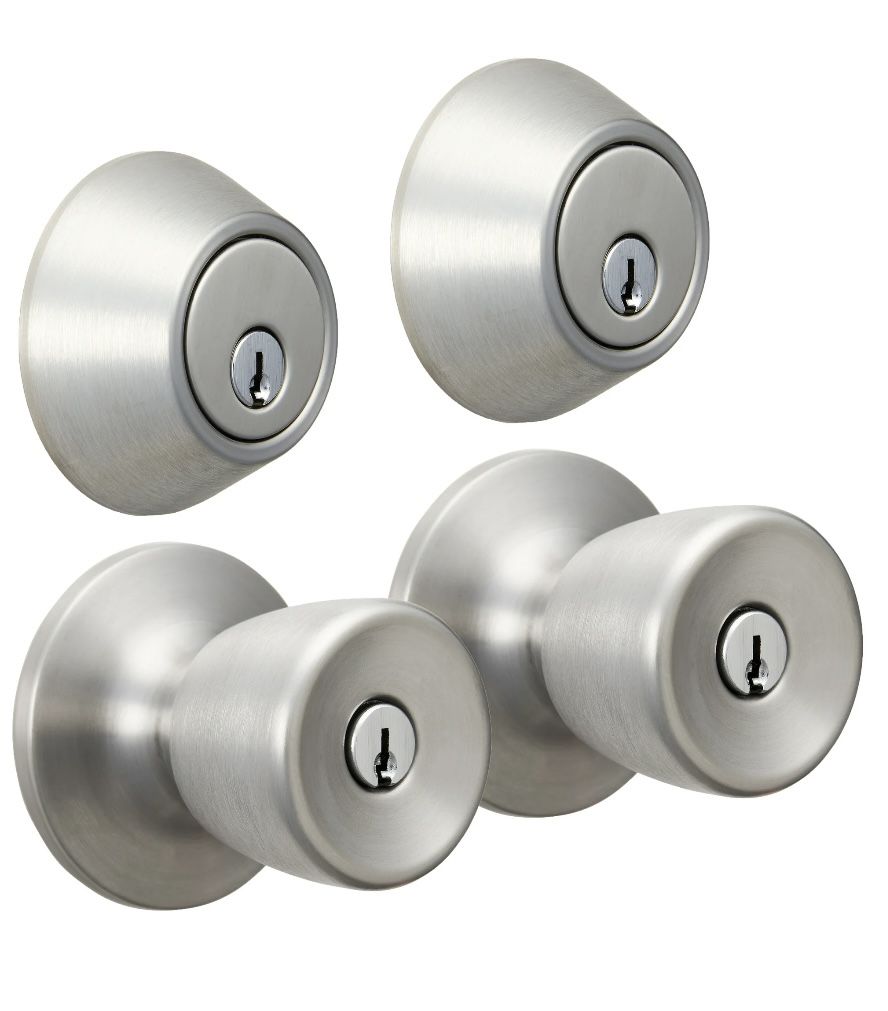 Hyper Tough Keyed Entry Tulip Style Doorknob and Deadbolt Double Combo Pack, Stainless Steel Finish